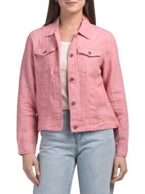 JONES & CO Linen Jean Jacket With Metal Trims